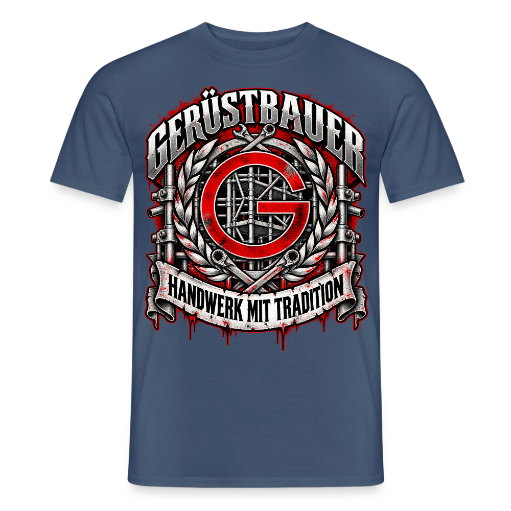Gerüstbauer mit Tradition - Männer T-Shirt - Dunkles Denimblau