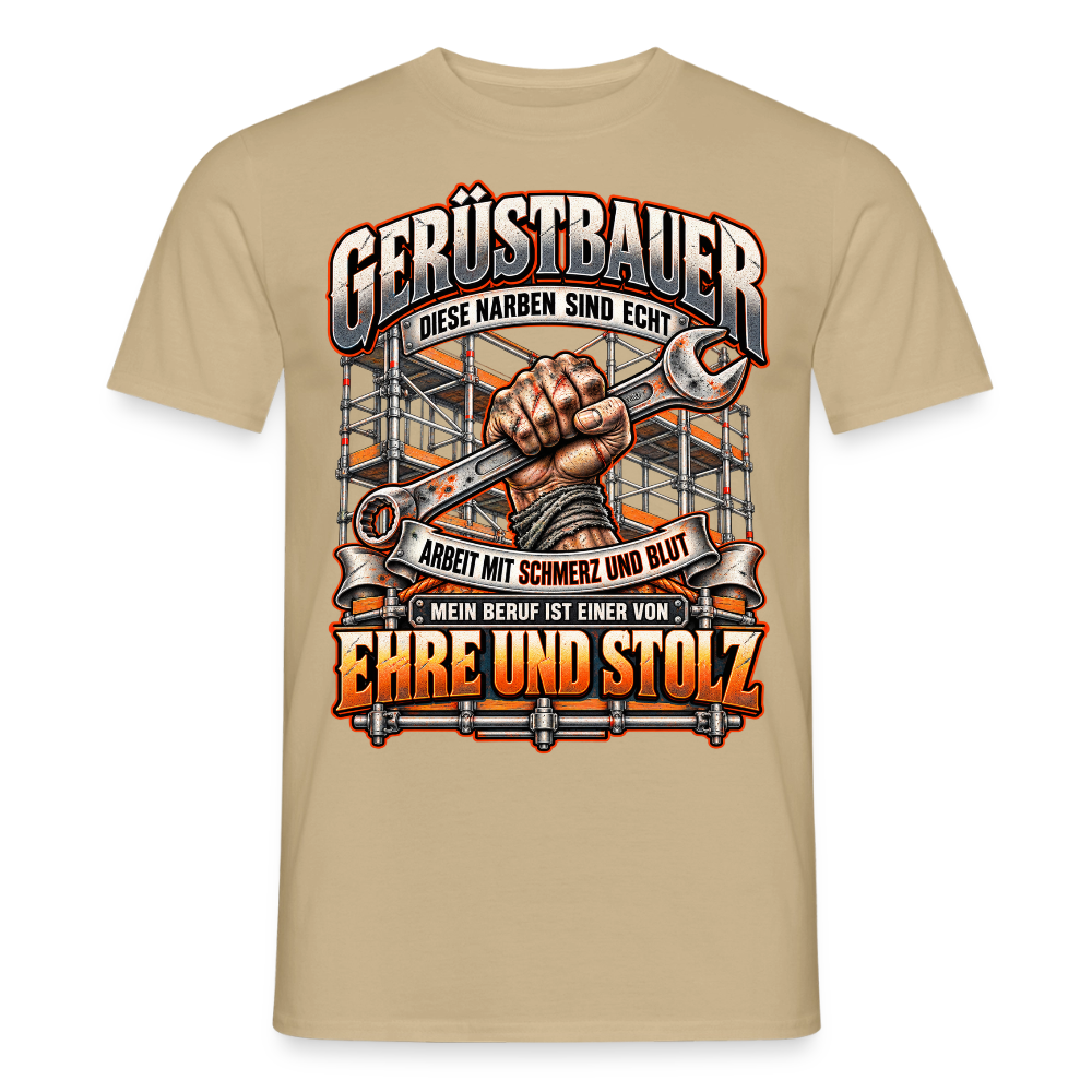 Gerüstbauer diese Narben sind echt - Männer T-Shirt - Sandbeige