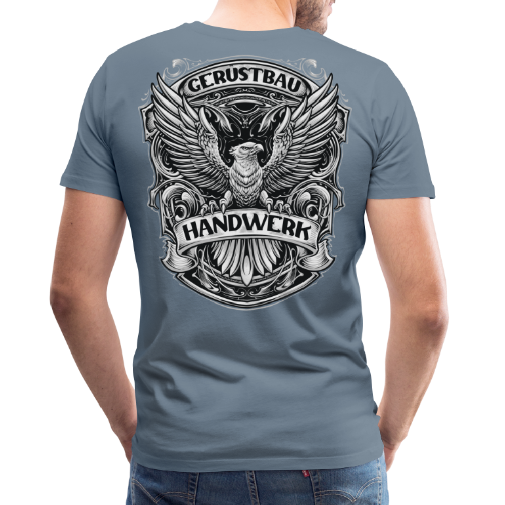 Gerüstbau Handwerk Premium T-Shirt Rückendruck - Blaugrau