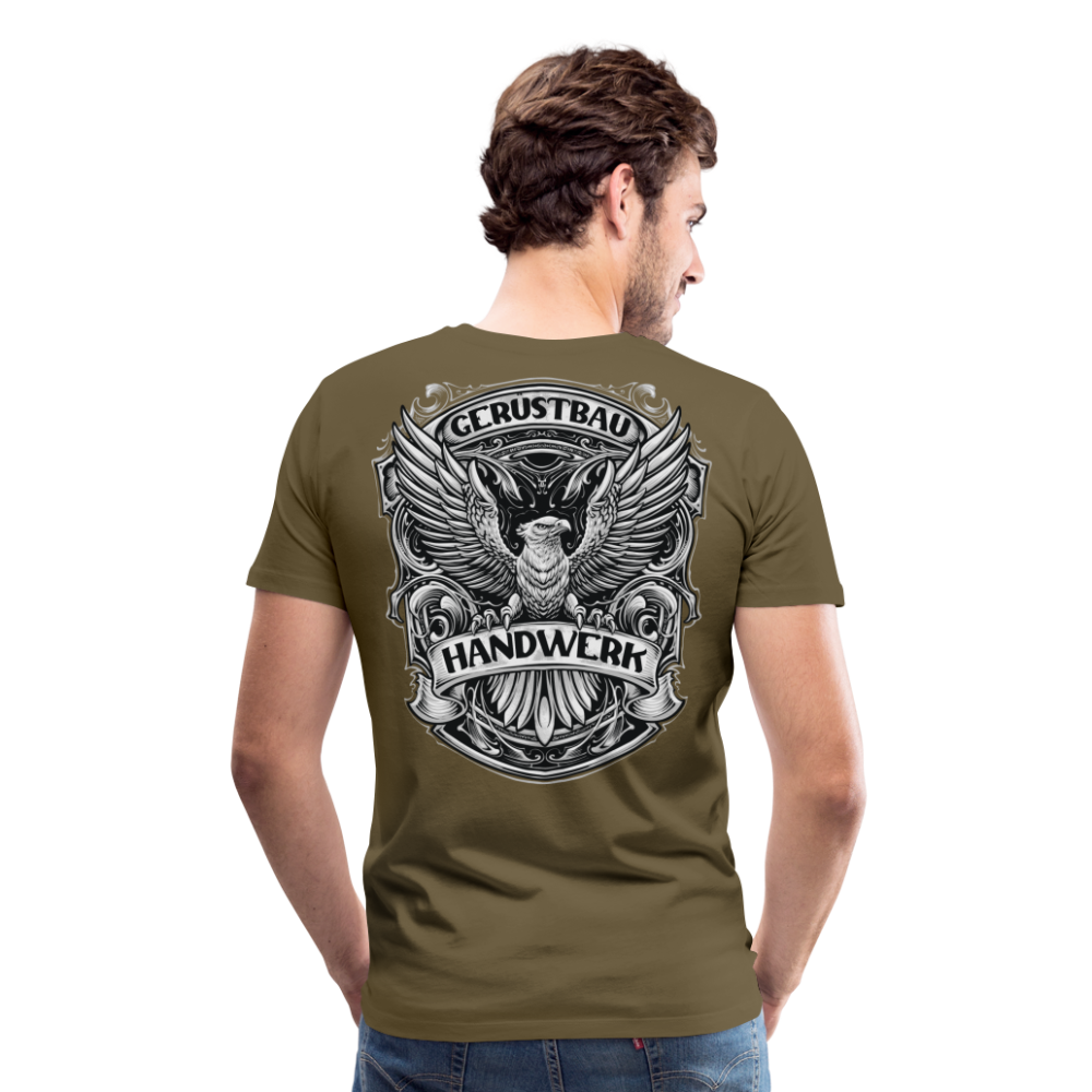 Gerüstbau Handwerk Premium T-Shirt Rückendruck - Khaki