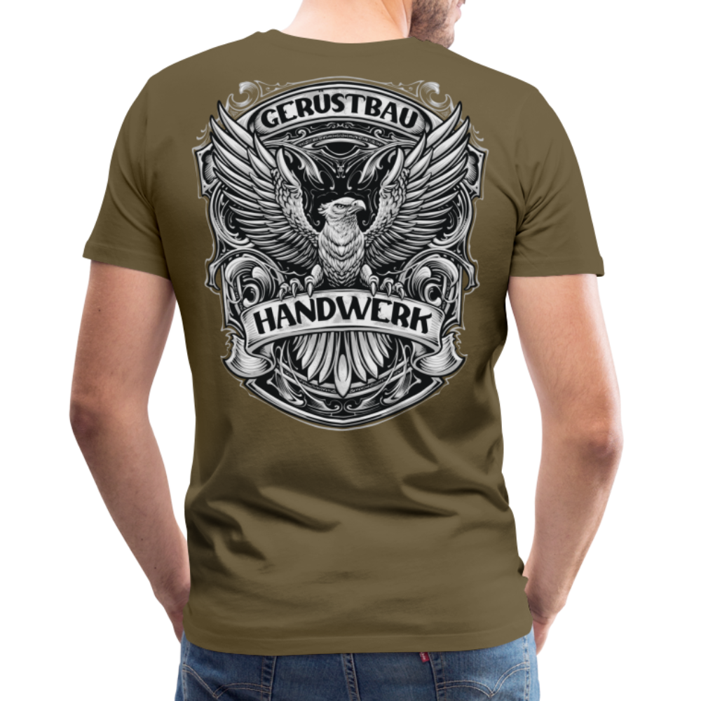 Gerüstbau Handwerk Premium T-Shirt Rückendruck - Khaki