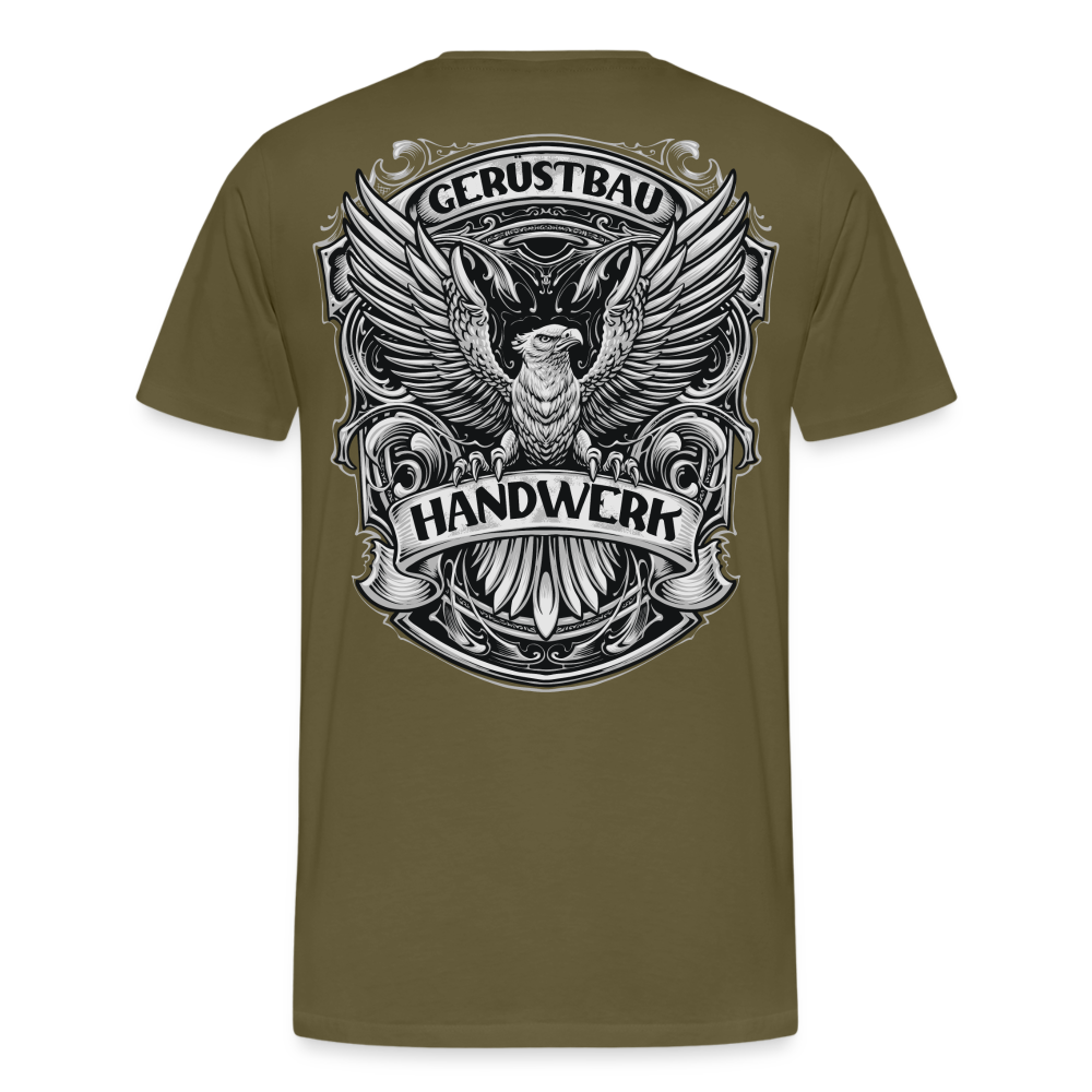 Gerüstbau Handwerk Premium T-Shirt Rückendruck - Khaki