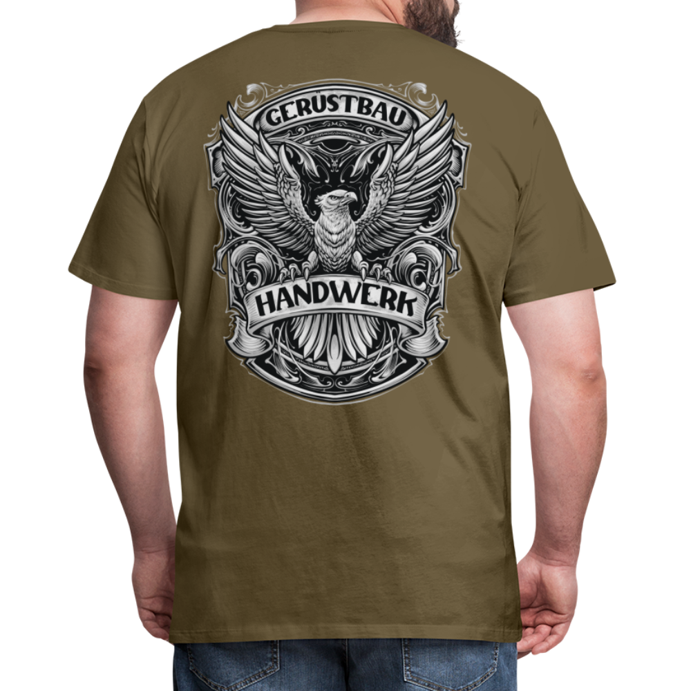 Gerüstbau Handwerk Premium T-Shirt Rückendruck - Khaki