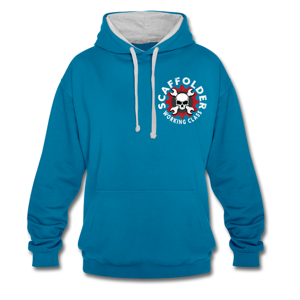 Kontrast-Hoodie - Pfauenblau/Grau meliert