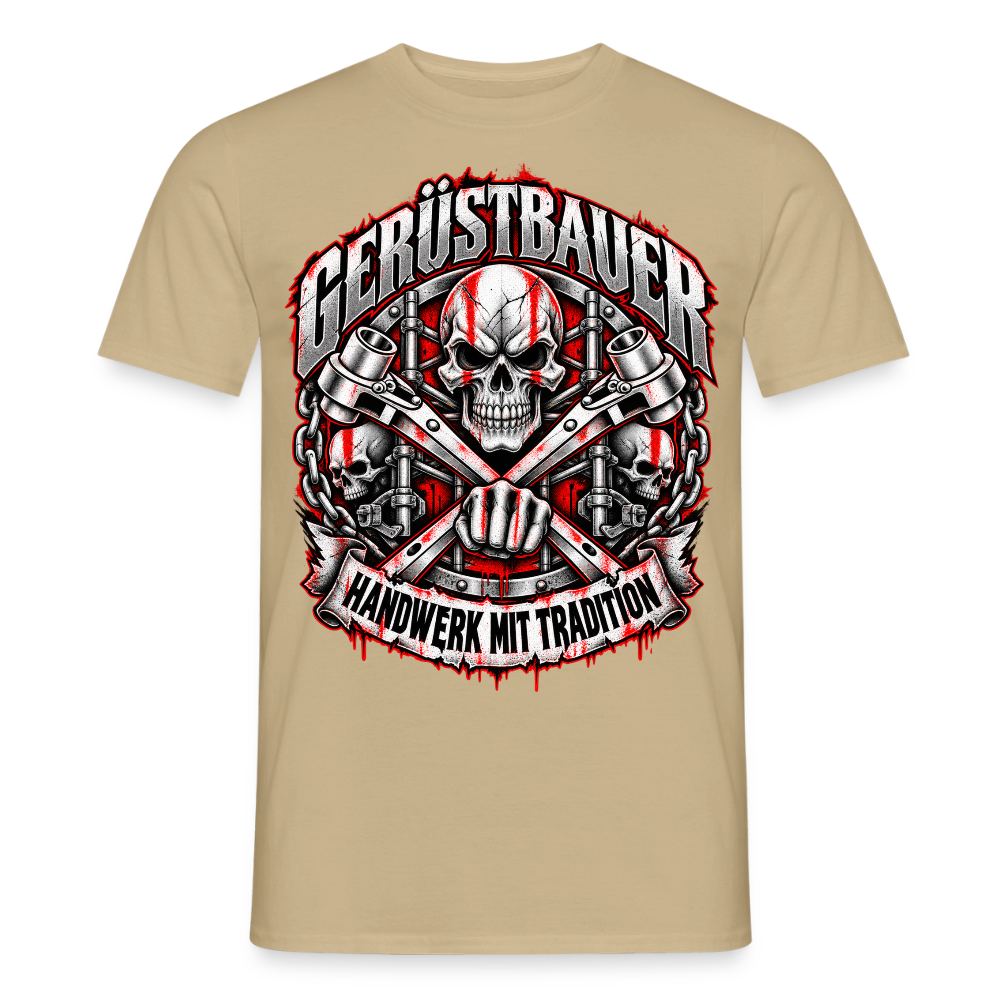 Gerüstbauer Schädel Ratsche - Männer T-Shirt - Sandbeige