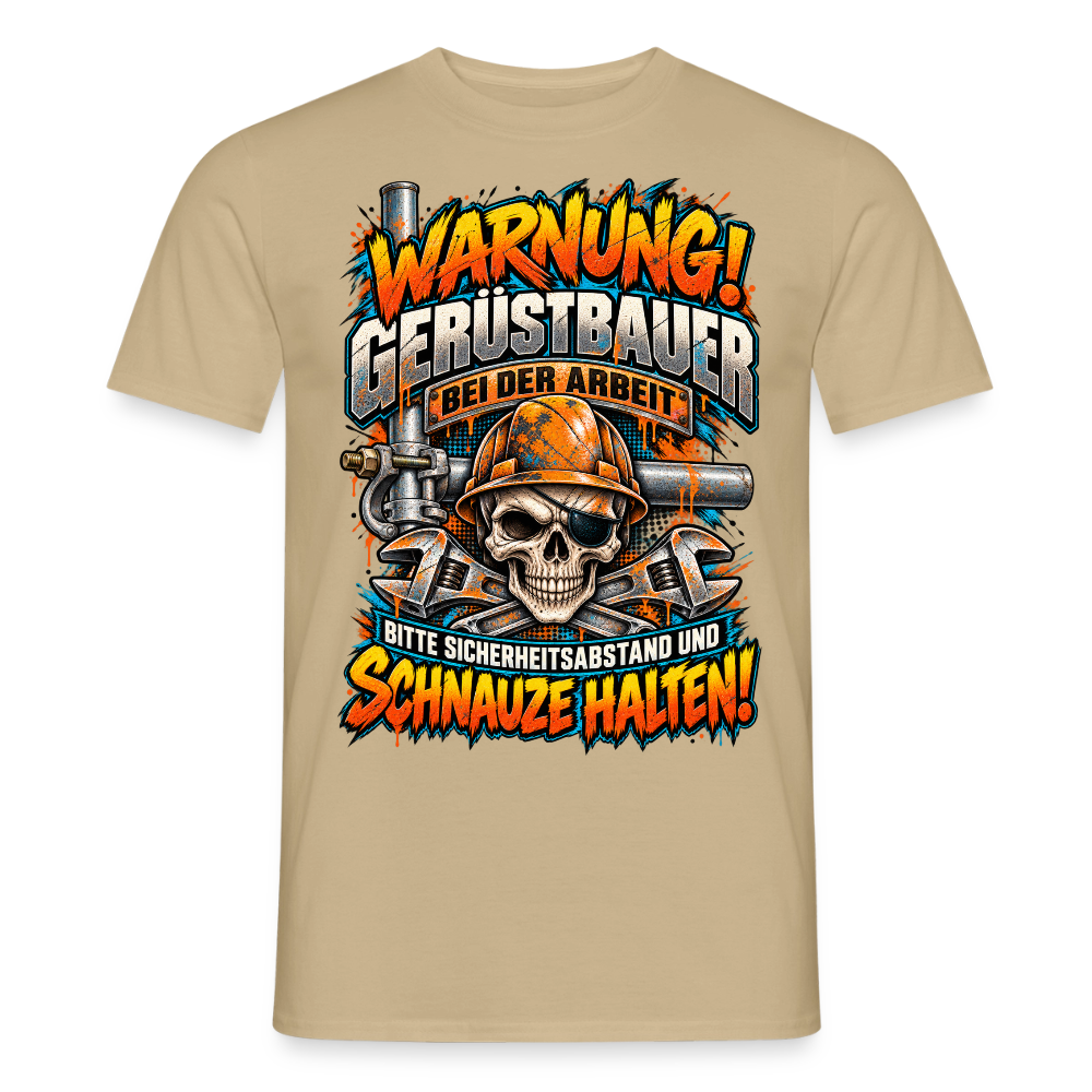Warnung Gerüstbauer - Männer T-Shirt - Sandbeige