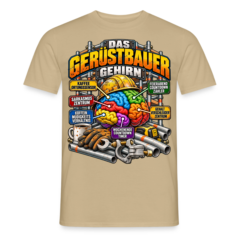 Das Gerüstbauer Gehirn - Männer T-Shirt - Sandbeige
