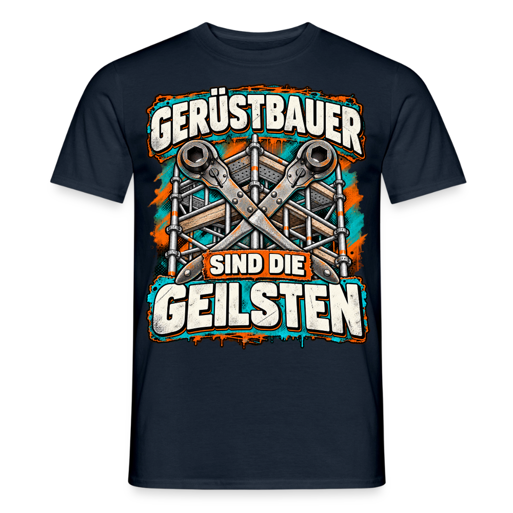 Gerüstbauer sind die Geilsten – Gerüstbauer T-Shirt für Männer in Navy: Spruch „Gerüstbauer sind die Geilsten“ mit gekreuzten Ratschen