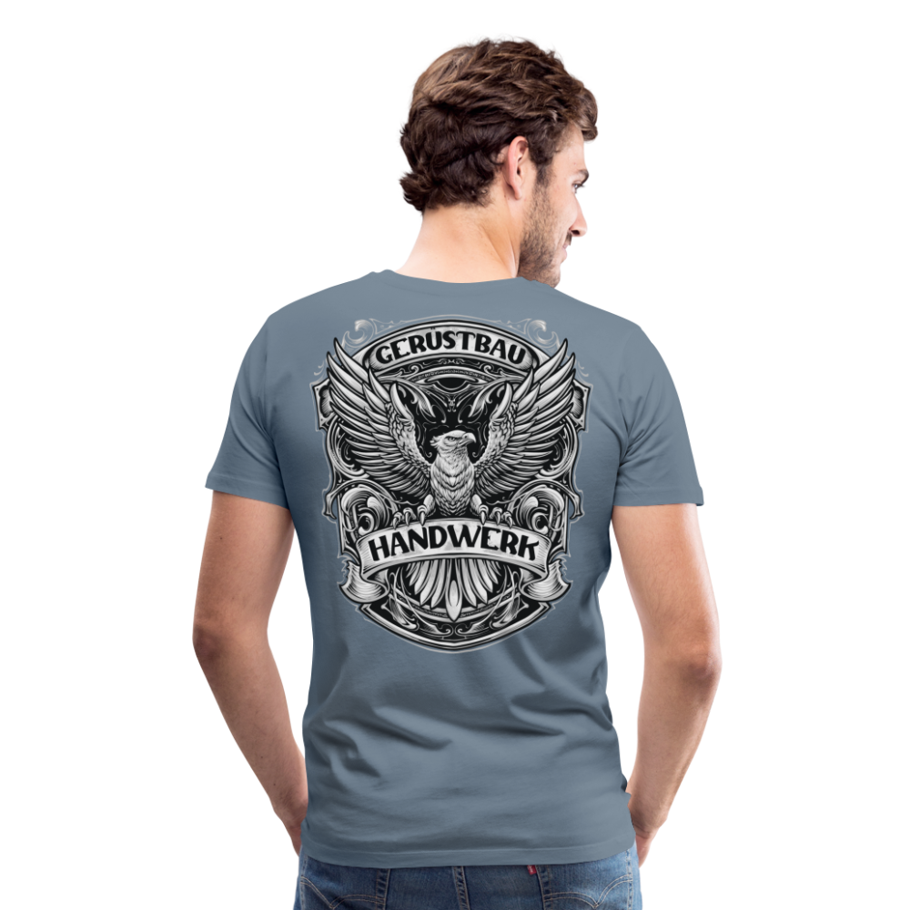 Gerüstbau Handwerk Premium T-Shirt Rückendruck - Blaugrau