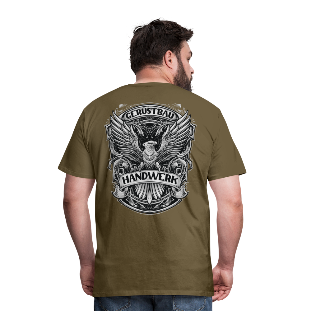 Gerüstbau Handwerk Premium T-Shirt Rückendruck - Khaki