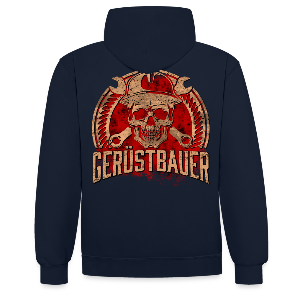 Gerüstbauer Skull - Kontrast Hoodie - Navy/Grau meliert