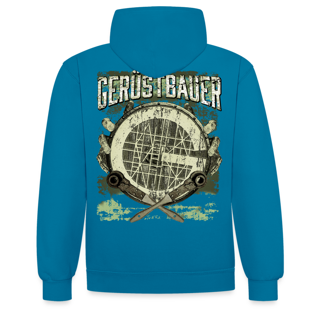 Gerüstbauer - Kontrast Hoodie - Pfauenblau/Grau meliert
